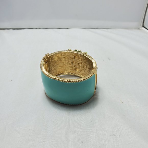 Enamel turquoise gold bangle bracelet with magnetic closure - Picture 7 of 9